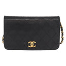 CHANEL Matelasse Chain Shoulder Bag Lamb Skin Black Gold CC Auth 168744-13