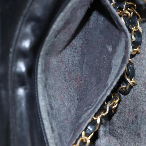 CHANEL Matelasse Chain Shoulder Bag Lamb Skin Black Gold CC Auth 168744