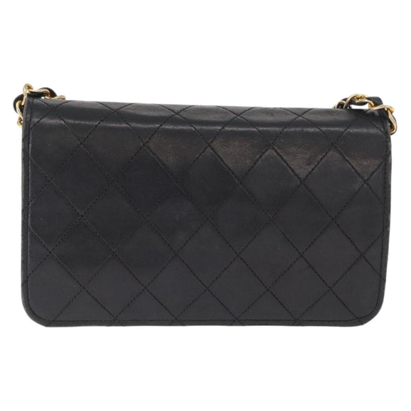 CHANEL Matelasse Chain Shoulder Bag Lamb Skin Black Gold CC Auth 168744