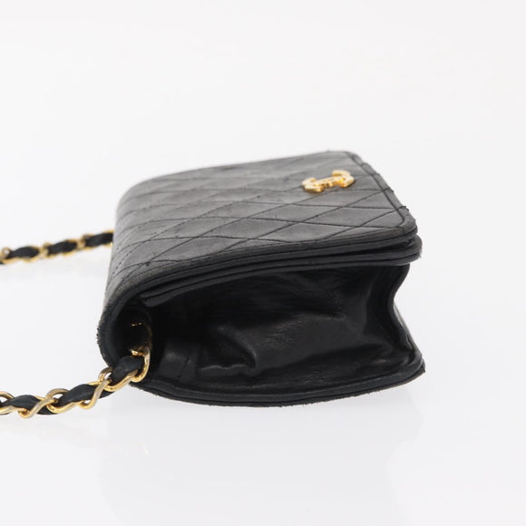 CHANEL Matelasse Chain Shoulder Bag Lamb Skin Black Gold CC Auth 168744