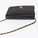 CHANEL Matelasse Chain Shoulder Bag Lamb Skin Black Gold CC Auth 168744-6