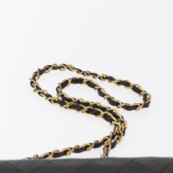 CHANEL Matelasse Chain Shoulder Bag Lamb Skin Black Gold CC Auth 168744