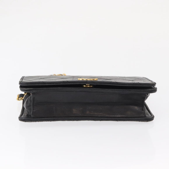 CHANEL Matelasse Chain Shoulder Bag Lamb Skin Black Gold CC Auth 168744