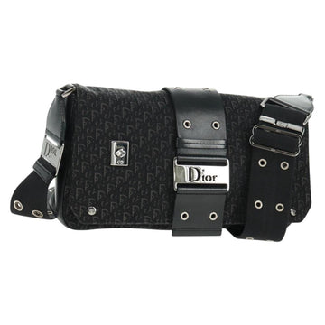 Christian Dior Trotter Canvas Street Chic Shoulder Bag Black Silver Auth 168745V