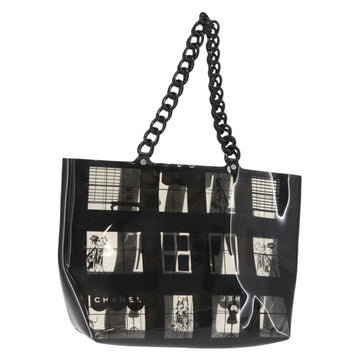 CHANEL Window Line Chain Tote Bag Vinyl Black CC Auth 168757
