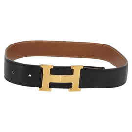 HERMES H Constance Reversible Belt Leather 28.7"" Black Auth 168764