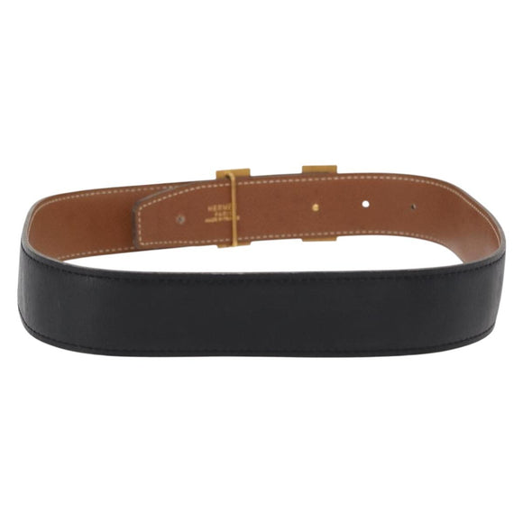 HERMES H Constance Reversible Belt Leather 28.7"" Black Auth 168764