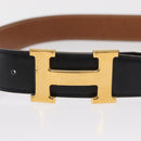 HERMES H Constance Reversible Belt Leather 28.7"" Black Auth 168764-6