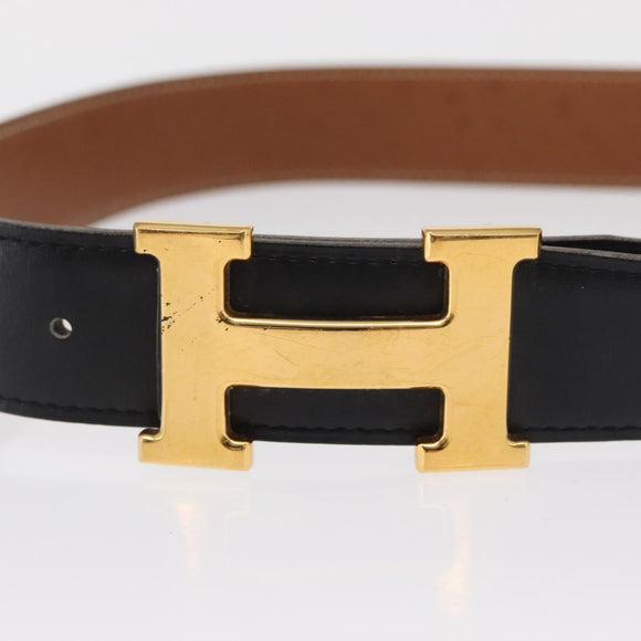 HERMES H Constance Reversible Belt Leather 28.7"" Black Auth 168764