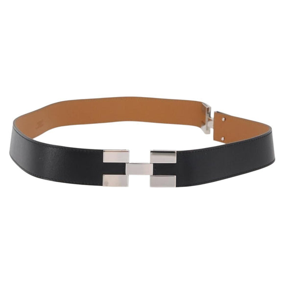 HERMES Belt Leather 29.5"" Black Auth 168765