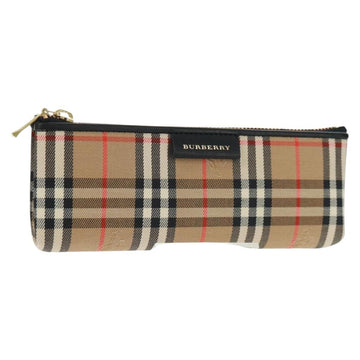 BURBERRY Nova Check Pen Case Canvas Beige Gold Auth 168786V