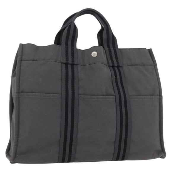 HERMES Fourre Tout MM Hand Bag Canvas Gray Silver Auth 168815