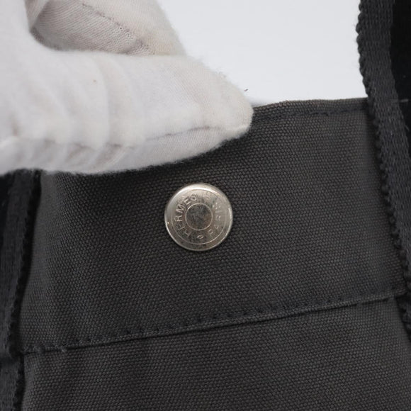 HERMES Fourre Tout MM Hand Bag Canvas Gray Silver Auth 168815