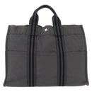 HERMES Fourre Tout MM Hand Bag Canvas Gray Silver Auth 168815-13