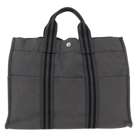 HERMES Fourre Tout MM Hand Bag Canvas Gray Silver Auth 168815