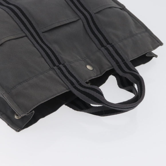 HERMES Fourre Tout MM Hand Bag Canvas Gray Silver Auth 168815