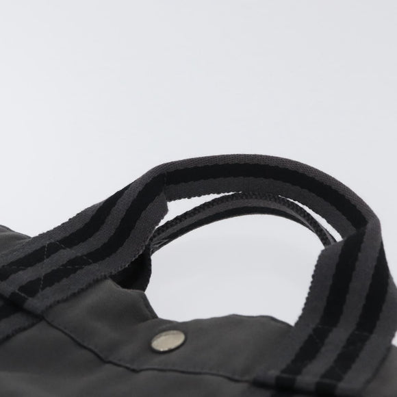 HERMES Fourre Tout MM Hand Bag Canvas Gray Silver Auth 168815
