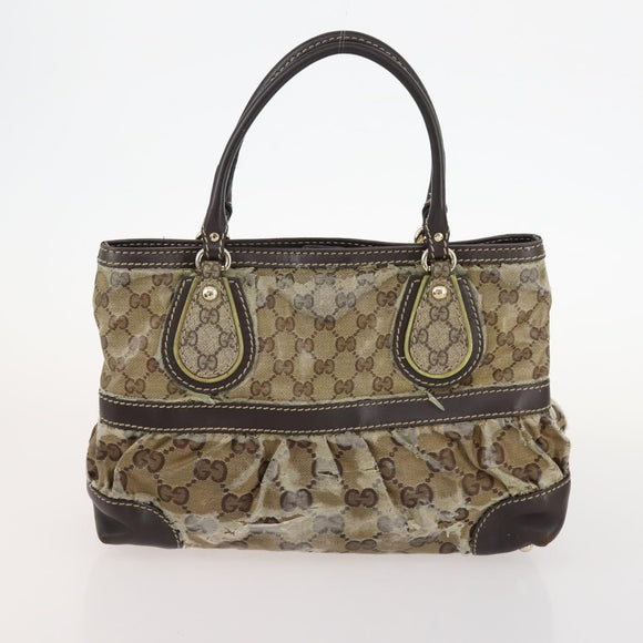 GUCCI GG Crystal Hand Bag Leather 4 Set Beige Black Auth 168824