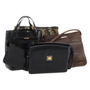 GUCCI GG Crystal Hand Bag Leather 4 Set Beige Black Auth 168824-1