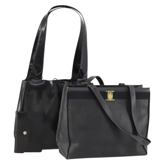 Salvatore Ferragamo Shopper Tas Leer 2 Set Zwart Auth 168827