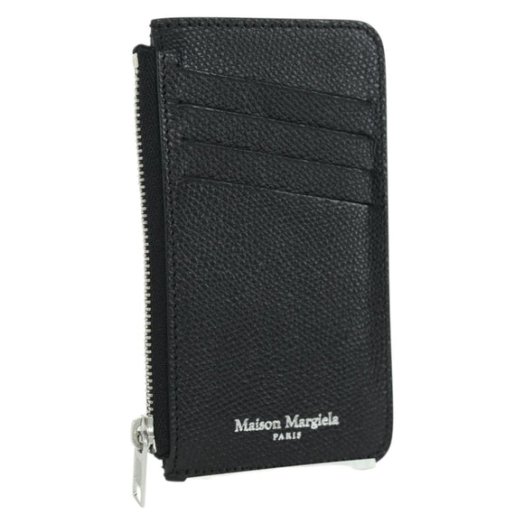Maison Margiela Card Case Leather Black Silver Auth 168834M