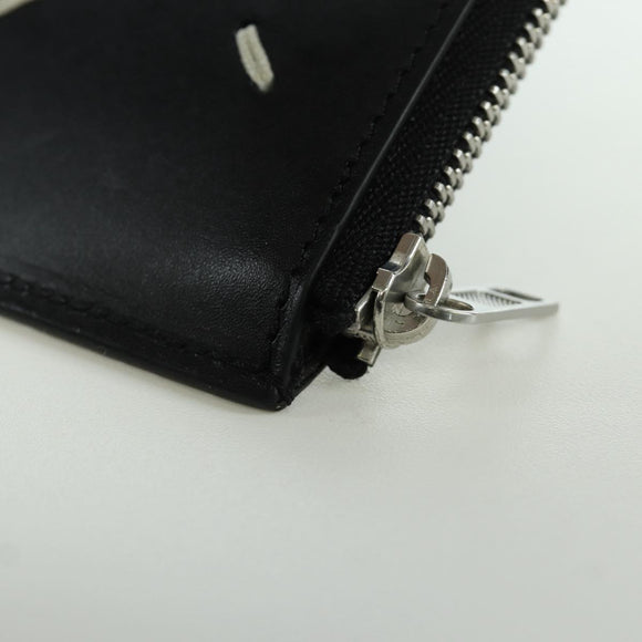 Maison Margiela Card Case Leather Black Silver Auth 168834M