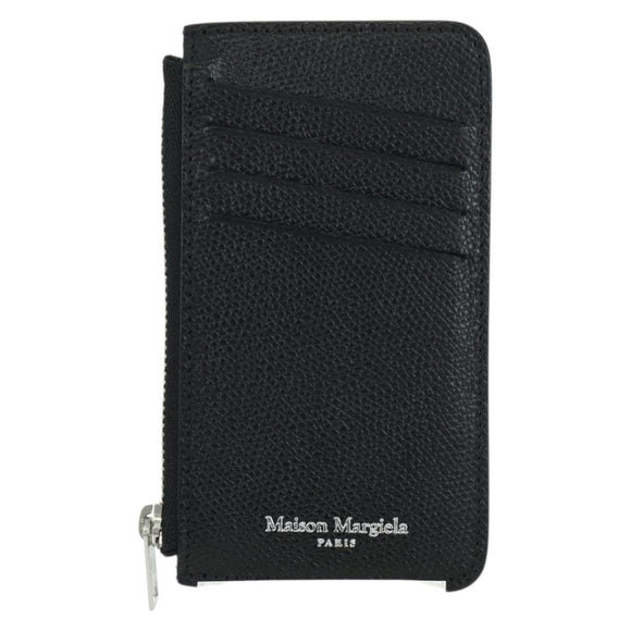 Maison Margiela Card Case Leather Black Silver Auth 168834M