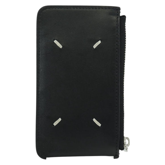 Maison Margiela Card Case Leather Black Silver Auth 168834M