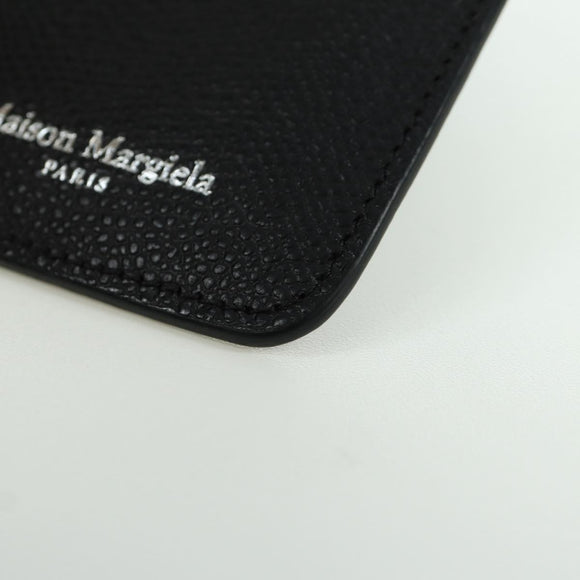 Maison Margiela Card Case Leather Black Silver Auth 168834M