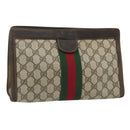 GUCCI GG Supreme Web Sherry Line Clutch Bag PVC Beige 41 014 2125 28 Auth 168839-1