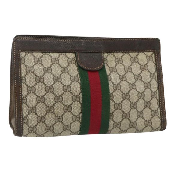 GUCCI GG Supreme Web Sherry Line Clutch Bag PVC Beige 41 014 2125 28 Auth 168839