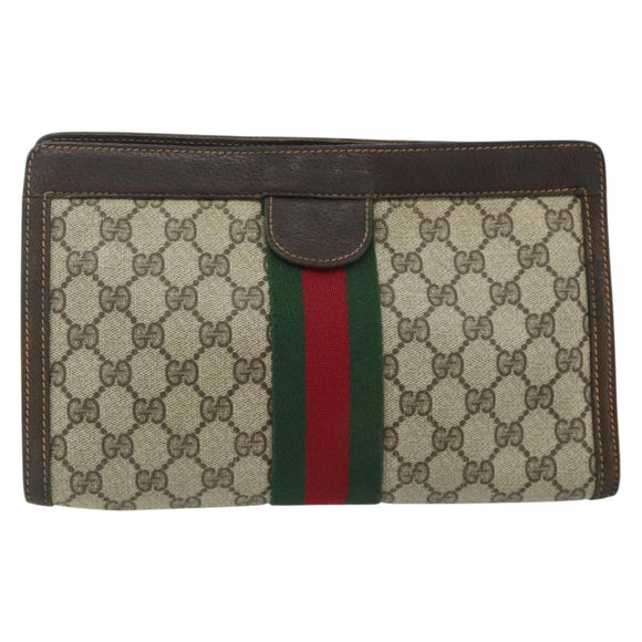 GUCCI GG Supreme Web Sherry Line Clutch Bag PVC Beige 41 014 2125 28 Auth 168839