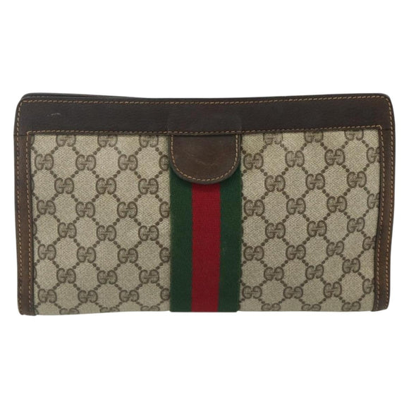GUCCI GG Supreme Web Sherry Line Clutch Bag PVC Beige 41 014 2125 28 Auth 168839