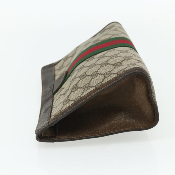 GUCCI GG Supreme Web Sherry Line Clutch Bag PVC Beige 41 014 2125 28 Auth 168839