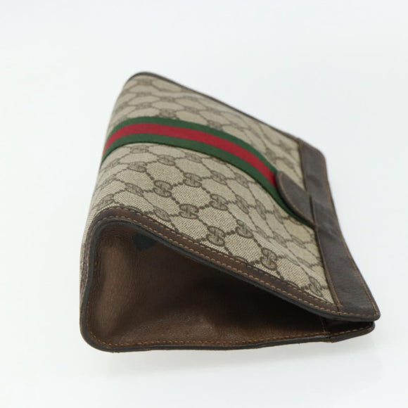 GUCCI GG Supreme Web Sherry Line Clutch Bag PVC Beige 41 014 2125 28 Auth 168839