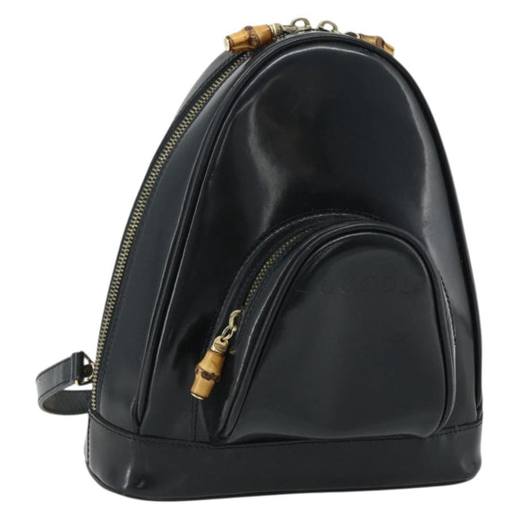 GUCCI Bamboo Shoulder Bag Patent Leather Black Gold 003 2113 0127 Auth 168840