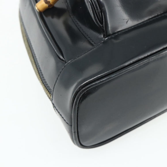 GUCCI Bamboo Shoulder Bag Patent Leather Black Gold 003 2113 0127 Auth 168840