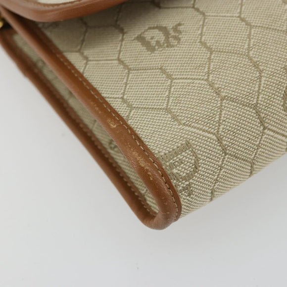 Christian Dior Honeycomb Canvas Shoulder Bag Beige Gold Auth 168850