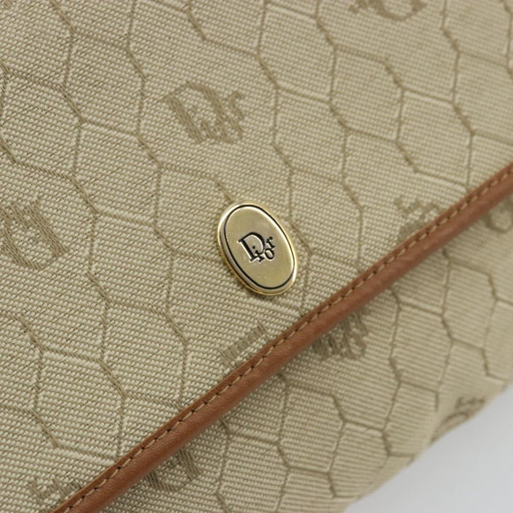 Christian Dior Honeycomb Canvas Shoulder Bag Beige Gold Auth 168850
