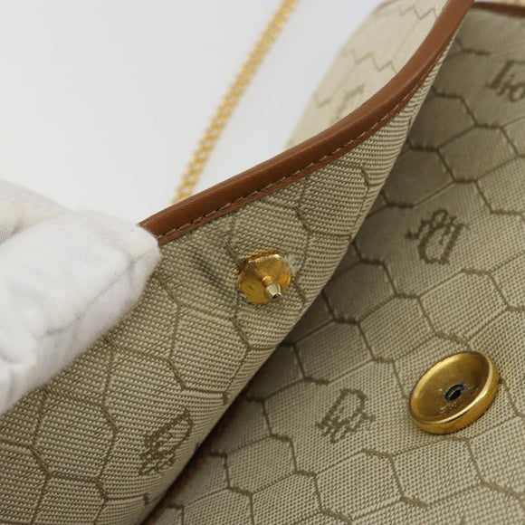 Christian Dior Honeycomb Canvas Shoulder Bag Beige Gold Auth 168850