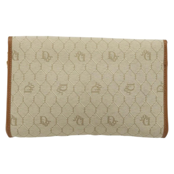 Christian Dior Honeycomb Canvas Shoulder Bag Beige Gold Auth 168850
