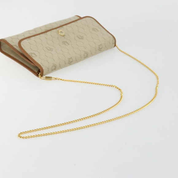 Christian Dior Honeycomb Canvas Shoulder Bag Beige Gold Auth 168850