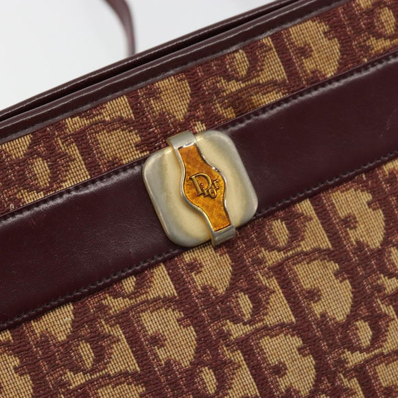 Christian Dior Trotter Canvas Shoulder Bag Red Gold Auth 168852