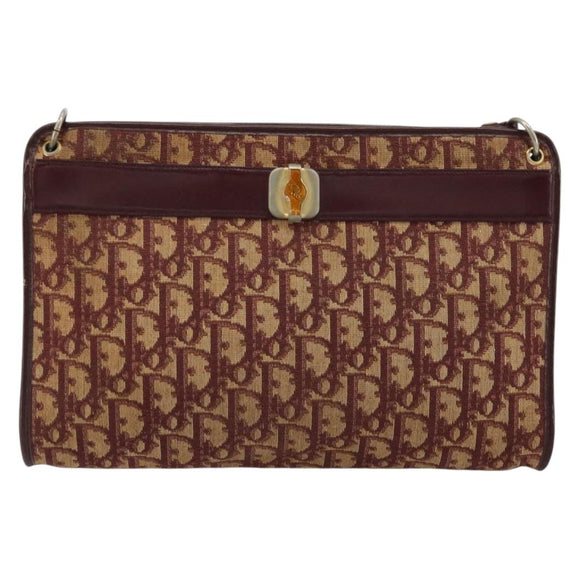 Christian Dior Trotter Canvas Shoulder Bag Red Gold Auth 168852