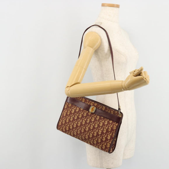 Christian Dior Trotter Canvas Shoulder Bag Red Gold Auth 168852
