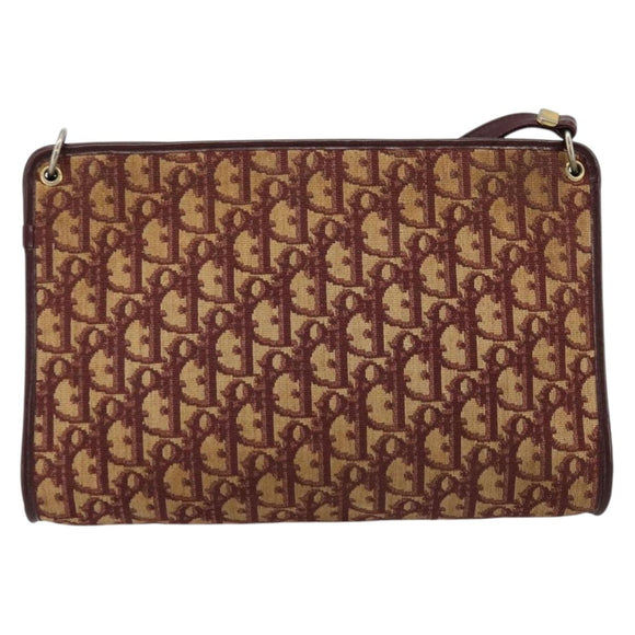Christian Dior Trotter Canvas Shoulder Bag Red Gold Auth 168852