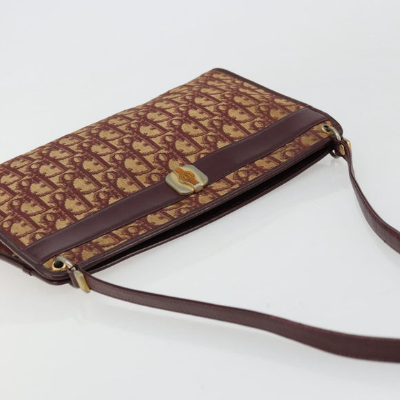 Christian Dior Trotter Canvas Shoulder Bag Red Gold Auth 168852