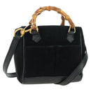 GUCCI Bamboo Hand Bag Leather 2way Black Gold 007 2214 0238 Auth 168853A-1