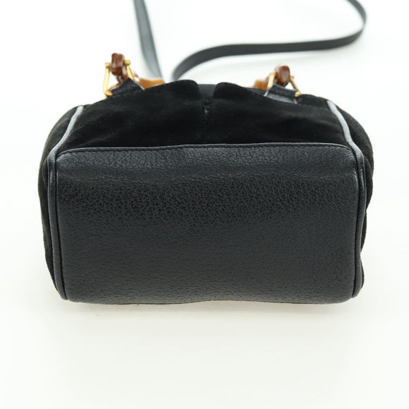 GUCCI Bamboo Hand Bag Leather 2way Black Gold 007 2214 0238 Auth 168853A