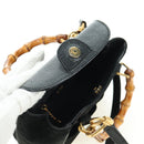 GUCCI Bamboo Hand Bag Leather 2way Black Gold 007 2214 0238 Auth 168853A-10